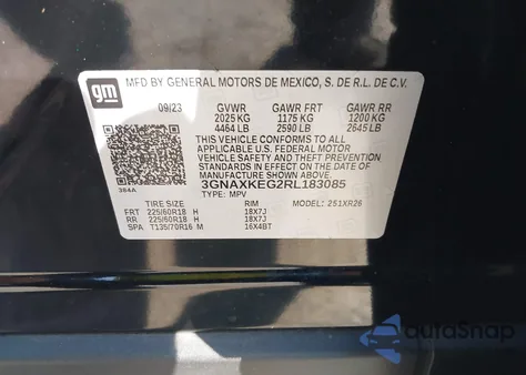 2024 Chevrolet Equinox Fwd Lt из США, поврежденный, VIN 3GNAXKEG2RL183085